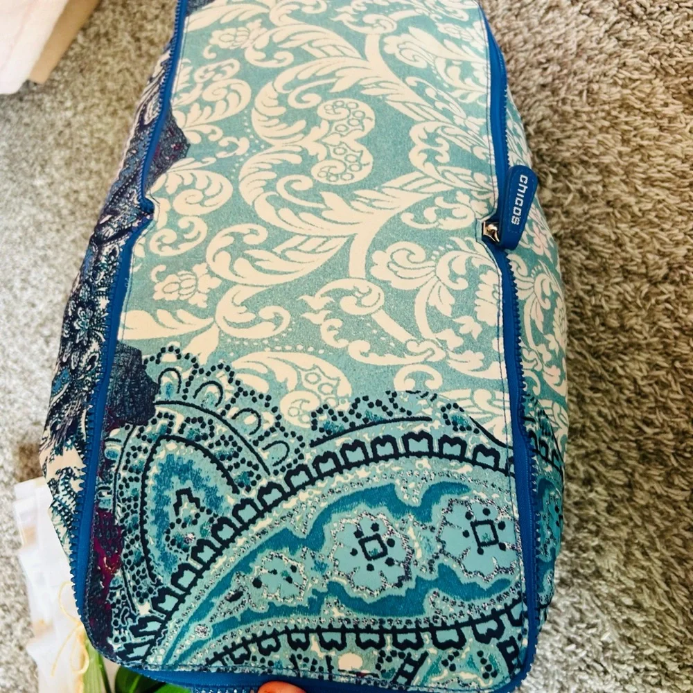 Chico’s Women’s Blue Paisley Colorful Foldable Zip Shopping Tote